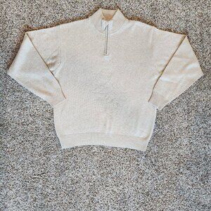 Hathaway Platinum Mens Large 1/4 Zip Cashmere Silk Blend Pullover Sweater Beige
